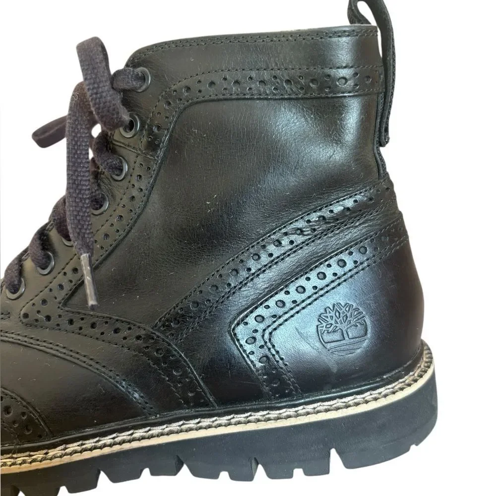 Timberland Black Britton Hill Wingtip Boots Leather Oxford Mens Size 9.